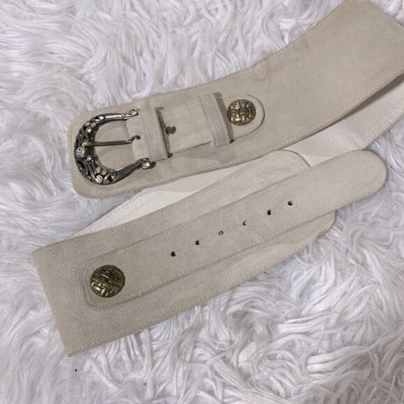 AMORE MIO suede belt goldtone hardware with rhinestones/crystals sz Small - Picture 9 of 10